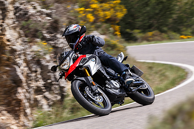 BMW G 310 GS action shot mountain road