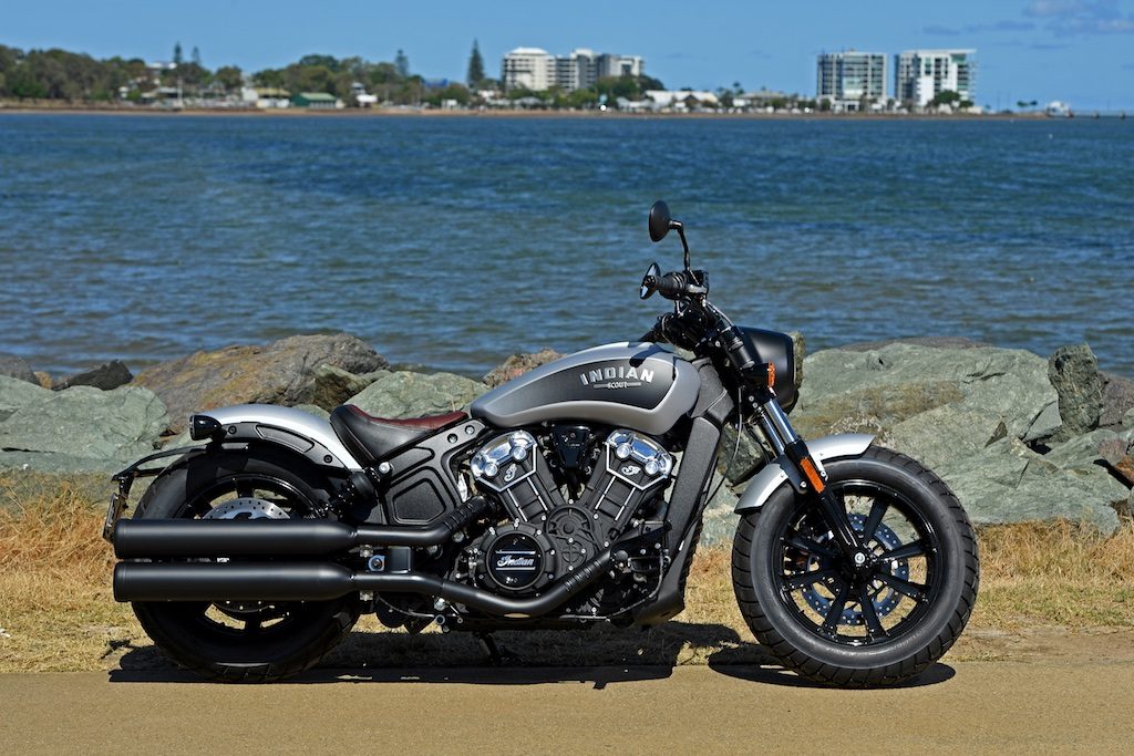 Indian Scout Bobber launch static side-on right brisbane redcliffe beach