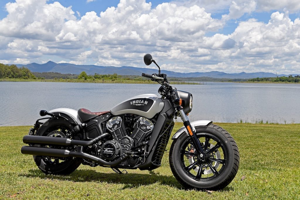 Indian Scout Bobber launch static front three quarter right brisbane lakeside